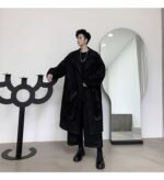 KK1284 Collar Dark Upper and Lower Fabric Large Pocket Men's Long Windshield Jacket