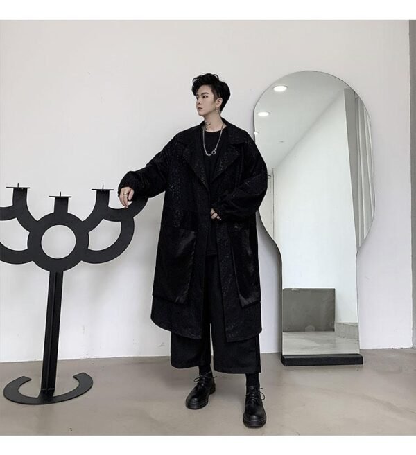 KK1284 Collar Dark Upper and Lower Fabric Large Pocket Men's Long Windshield Jacket