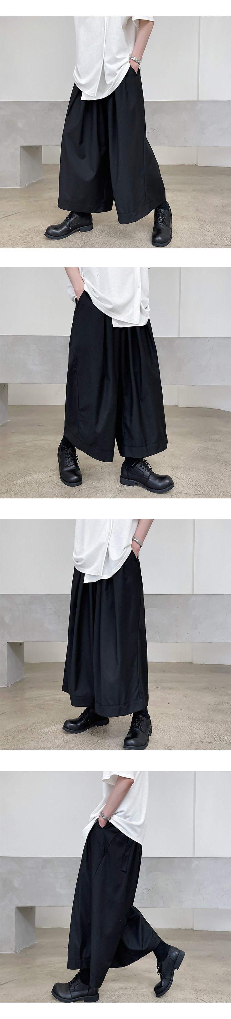 2380-P75 Yamamoto Style Dark Trendy Wide-leg Pleated Cropped Trousers