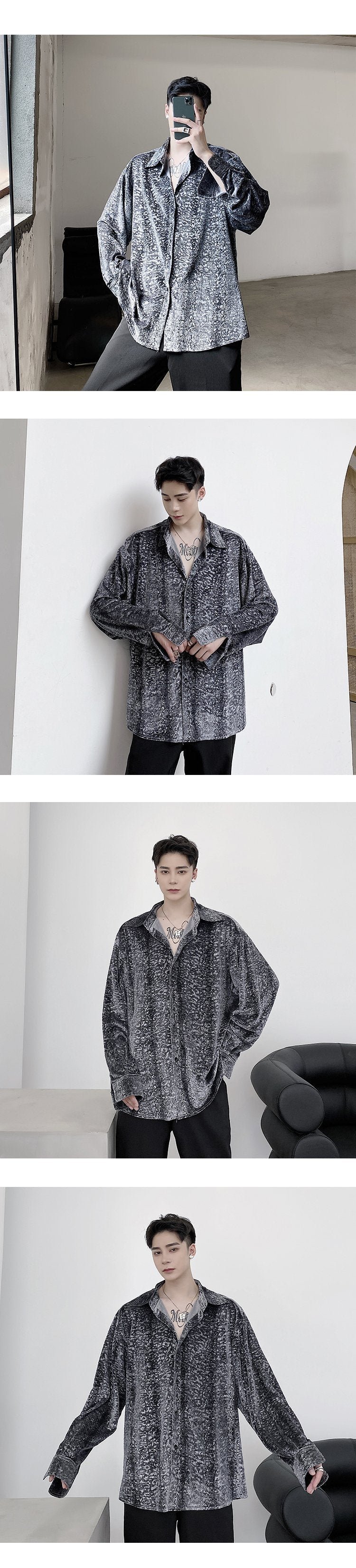 A452--H32--P75 Pattern Shirt Fashion Retro Top