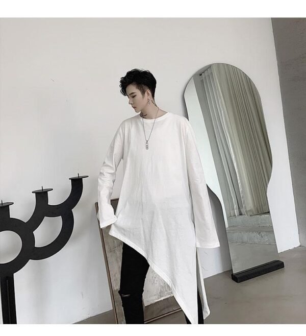 Spring Yamamoto Dark Irregular Hem Side Slit Men's Long Sleeve T-shirt