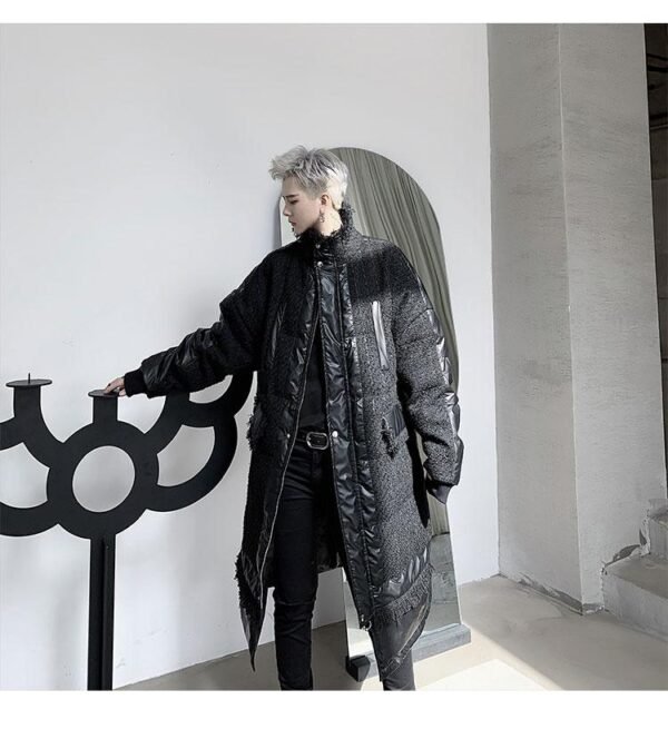 KK1308P235 Winter Style Splicing Small Fragrance Fabric Stand-up Collar Men's Mid-length Cotton Jacket