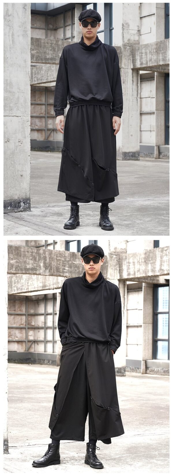 X090P95 Original Design Dark Black Mountain Yoji Style Loose Double Wide-leg Cropped Culottes