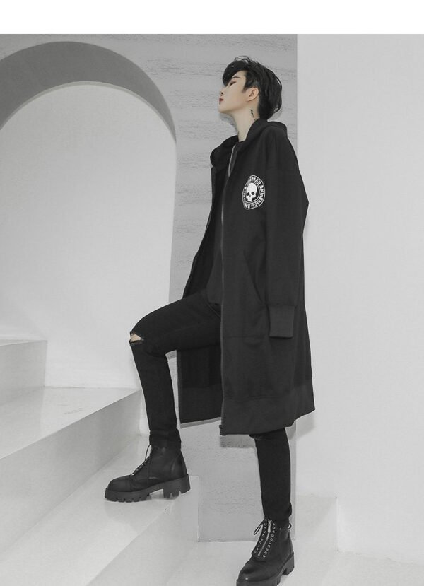 Korean Fashion Men's Windbreaker Jacket Zip Up Jacket Long Skull Jacket