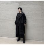 KK1284 Collar Dark Upper and Lower Fabric Large Pocket Men's Long Windshield Jacket