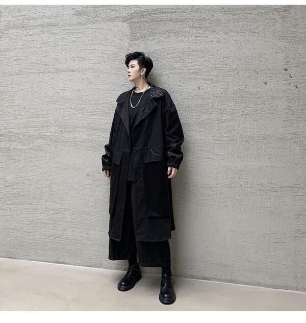 KK1284 Collar Dark Upper and Lower Fabric Large Pocket Men's Long Windshield Jacket