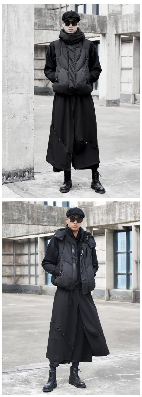 X090P95 Original Design Dark Black Mountain Yoji Style Loose Double Wide-leg Cropped Culottes