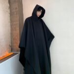 Yamamoto Style Dark Funeral Super Long Hooded Windbreaker Oversize Hedging Cape Over-the-knee Coat
