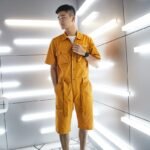 Summer Workwear Jumpsuit Men's Loose Straight Short Sleeves Jumpsuit Men's Korean Version Trend Men's Casual Shorts Pants