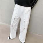 Trendy Outfits Loose Wide Leg Stereo Pocket Overalls Mens Goth Pants Chain Baggy Pants