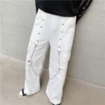 Trendy Outfits Loose Wide Leg Stereo Pocket Overalls Mens Goth Pants Chain Baggy Pants