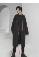Streetwear Long Black Cardigan Windbreaker Jacket for Men