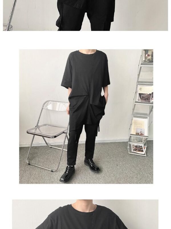 YM83 P45 Asymmetrical Round Neck Casual Solid Color T-shirt