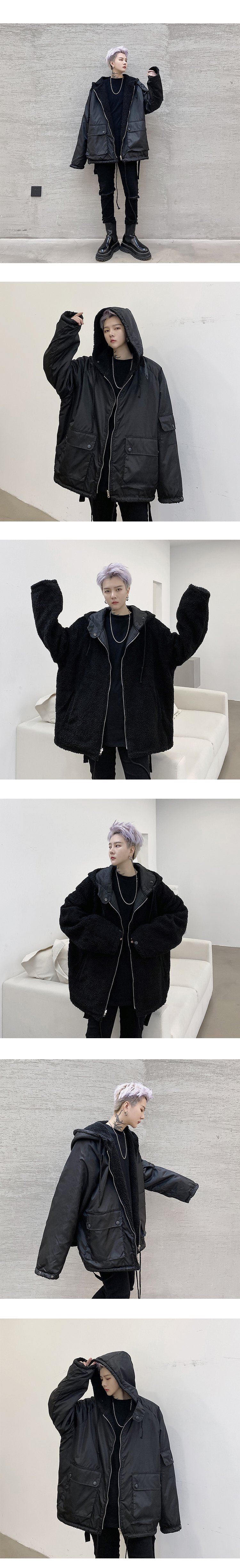 P130 Wear Thick Cotton Loose Jacket on Both Sides