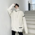 KK1570/P95 Winter Solid Color Hole High Neck Stitch Design Loose Thick Sweater