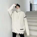 KK1570/P95 Winter Solid Color Hole High Neck Stitch Design Loose Thick Sweater