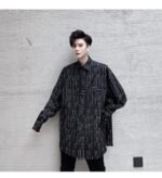 KK1452 Letter Printing Fixed Tie Design Men's Loose Long Sleeve Shirt