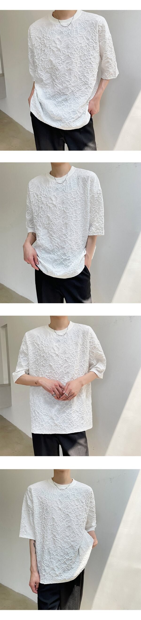 2393-P70 Embossed Round Neck Short Sleeve T-shirt