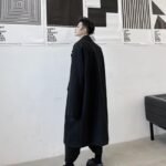 KK1534 Multi-pocket Label Lapel Loose Men's Mid-length Woolen Coat
