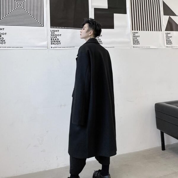 KK1534 Multi-pocket Label Lapel Loose Men's Mid-length Woolen Coat