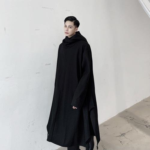 Yohji Yamamoto Dark Mysterious Hooded Cloak Long Black Trench Coat Windbreaker