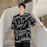 KK1656/P70 Letter Cashew Flower Printed Loose T-shirt