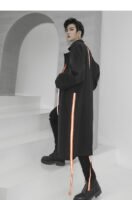 Streetwear Long Black Cardigan Windbreaker Jacket for Men