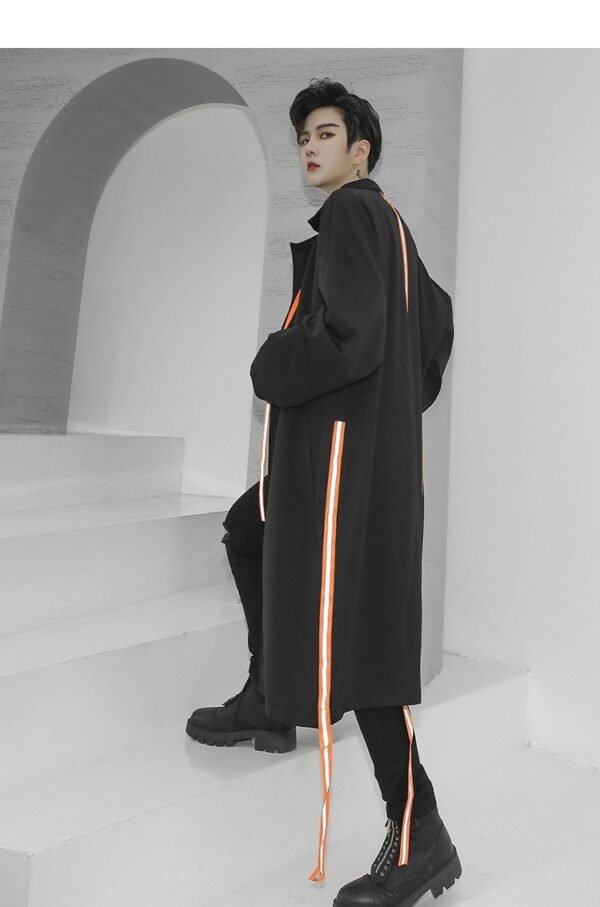 Streetwear Long Black Cardigan Windbreaker Jacket for Men