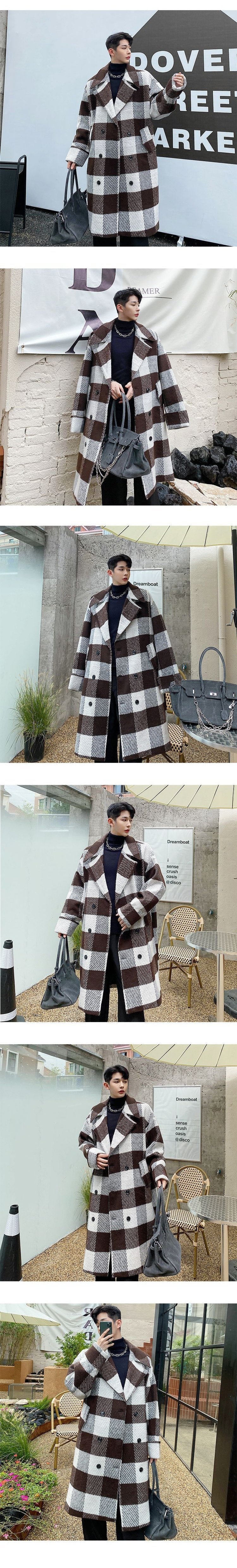 Retro Coat Plaid Wool Coat Plaid Trench Coat Flannel Coat Checkered Jacket