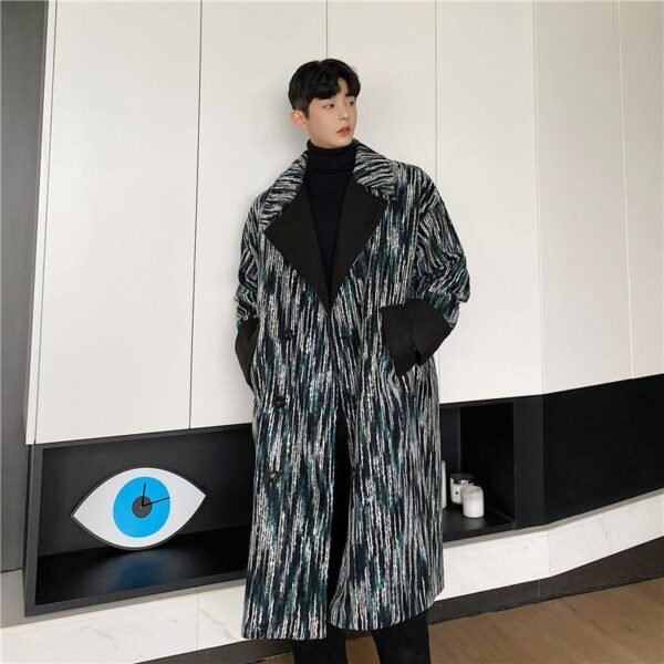 P165 Korean Tree Pattern Wool Over The Knee Coat Men