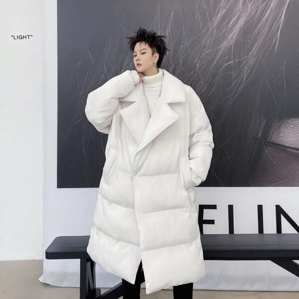 KK1572/P190 Winter Solid Color Dark Button Large Lapel Long Cotton Jacket