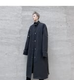 F419 New Men's Long Windbreaker Stand Collar Over The Knee Loose Trendy Casual Jacket