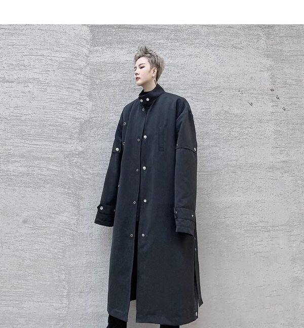 F419 New Men's Long Windbreaker Stand Collar Over The Knee Loose Trendy Casual Jacket