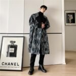 P165 Korean Tree Pattern Wool Over The Knee Coat Men