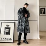 P165 Korean Tree Pattern Wool Over The Knee Coat Men