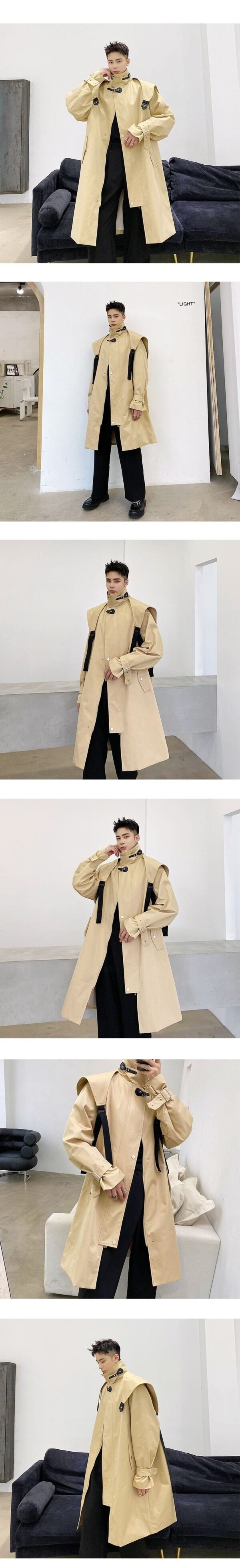 P160 Dark Black Men's Windbreaker Mid-length Jacket Men