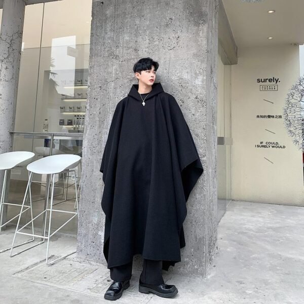 Yamamoto Style Dark Funeral Super Long Hooded Windbreaker Oversize Hedging Cape Over-the-knee Coat