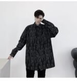 KK1452 Letter Printing Fixed Tie Design Men's Loose Long Sleeve Shirt