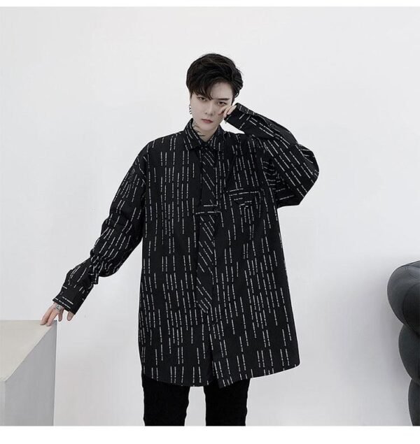 KK1452 Letter Printing Fixed Tie Design Men's Loose Long Sleeve Shirt