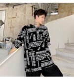KK1656/P70 Letter Cashew Flower Printed Loose T-shirt