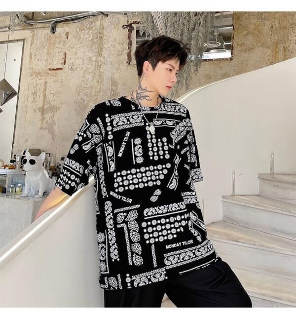 KK1656/P70 Letter Cashew Flower Printed Loose T-shirt