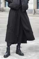 X090P95 Original Design Dark Black Mountain Yoji Style Loose Double Wide-leg Cropped Culottes