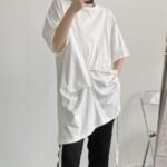 YM83 P45 Asymmetrical Round Neck Casual Solid Color T-shirt