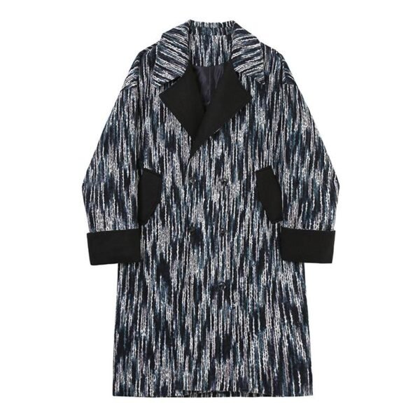 P165 Korean Tree Pattern Wool Over The Knee Coat Men