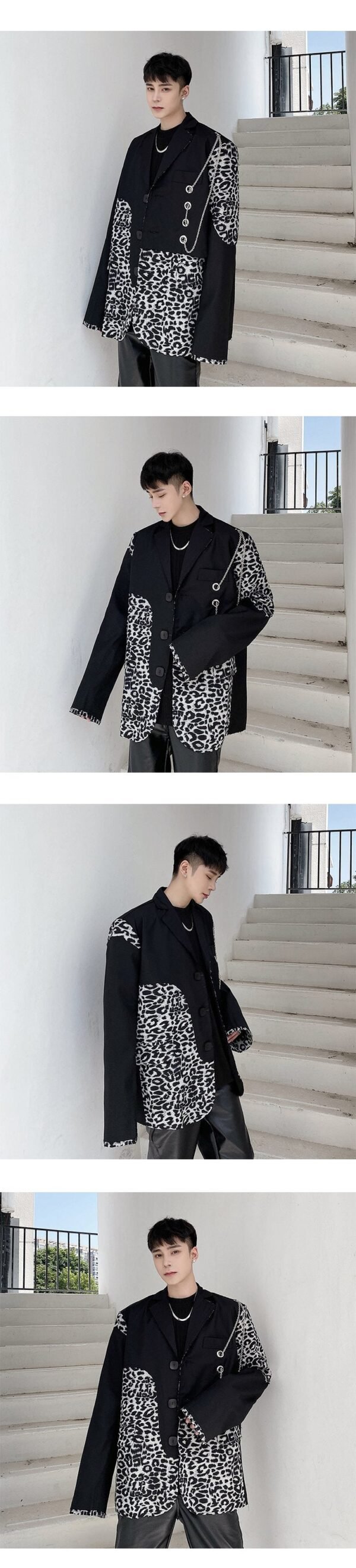 P1351226 Retro Leopard Print Stitching Suit Design Sense of Personality Niche Suit Men's Trend