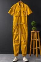 Summer Fashion Men's Short Sleeve One Piece Suit Plus Size Casual Leggings Performance Suit Men's and Women's One Piece Overalls