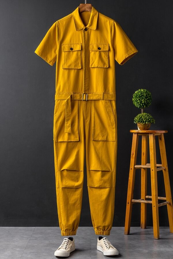Summer Fashion Men's Short Sleeve One Piece Suit Plus Size Casual Leggings Performance Suit Men's and Women's One Piece Overalls