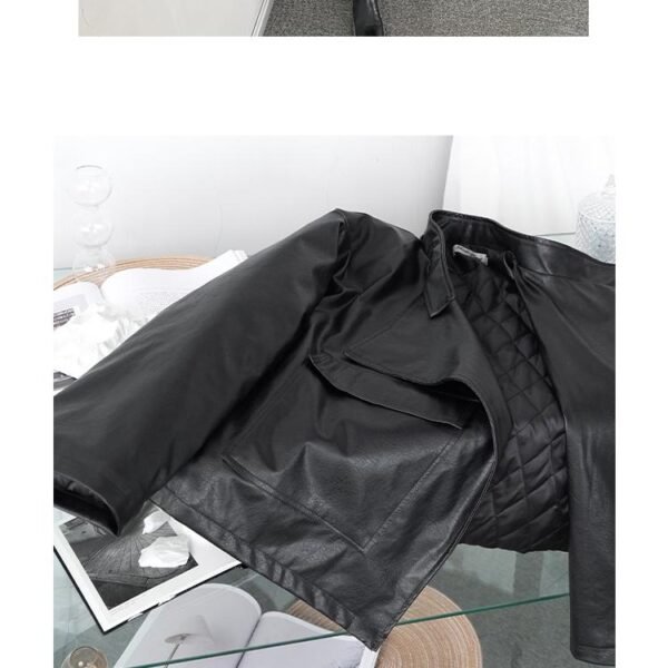 YM183 P130 Design Placket Asymmetric Retro Fashion Loose Leather Jacket