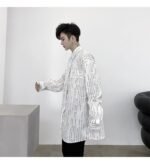 KK1452 Letter Printing Fixed Tie Design Men's Loose Long Sleeve Shirt