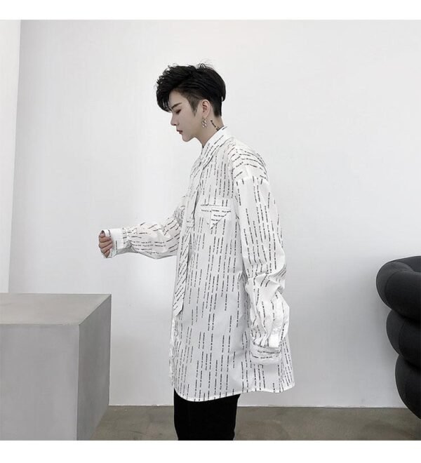 KK1452 Letter Printing Fixed Tie Design Men's Loose Long Sleeve Shirt